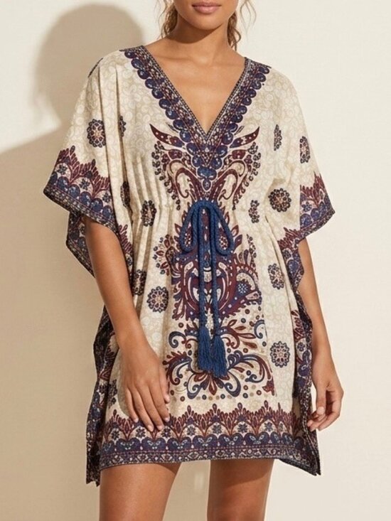 Boutique Tops - VTG Ornate Medallion Empire Waist Kaftan Tunic M/L | Noughties Boho Indie Sleaze